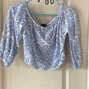 Blue, quarter sleeve, crop top